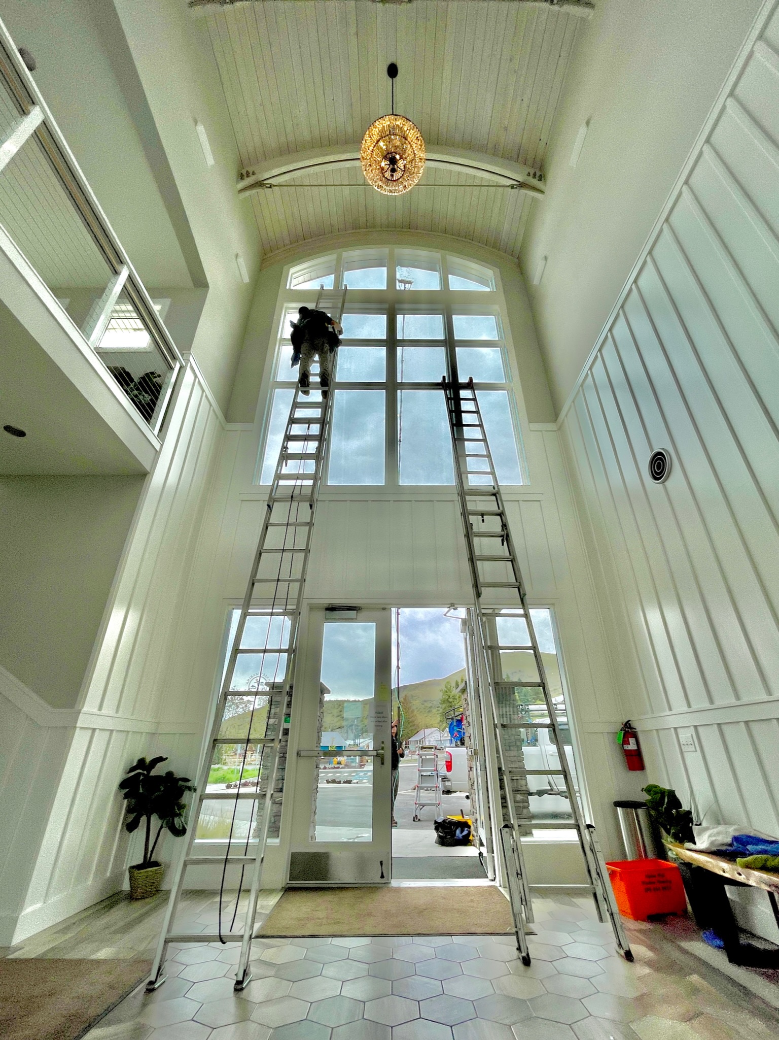 commercial window cleaning team in action